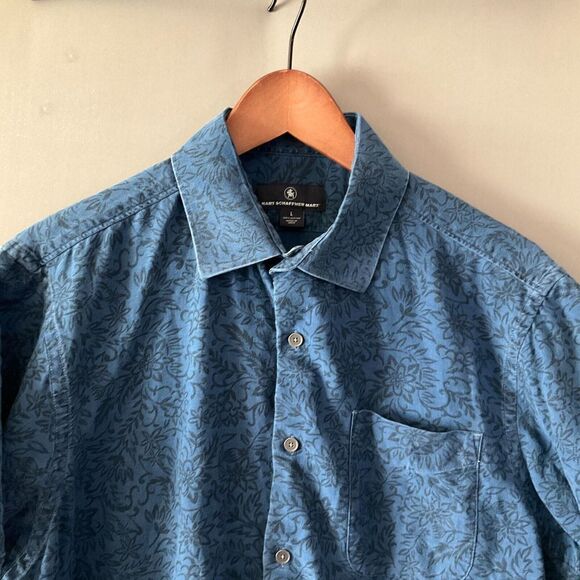 Hart Schaffner Marx Mens Cotton Button Down Shirt Blue Floral Short Sleeve LARGE - Picture 2 of 9